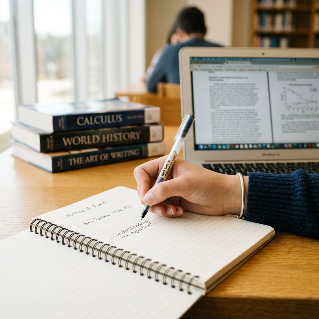Students writing and studying English