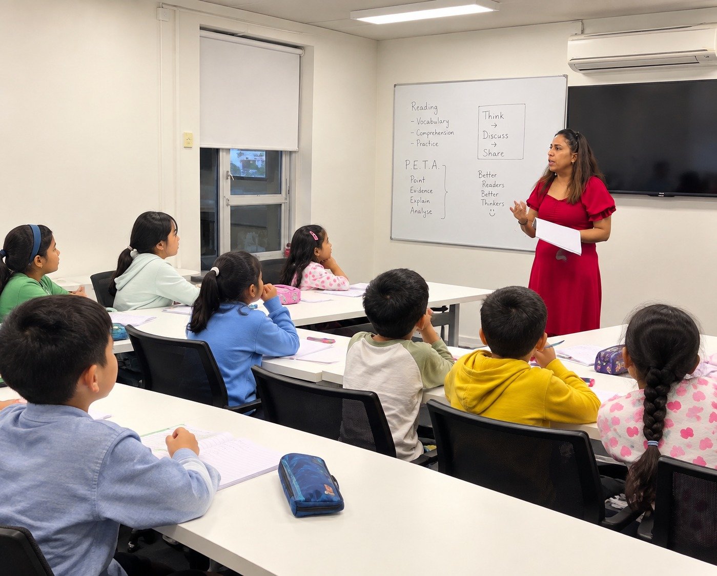 Students learning in a small group